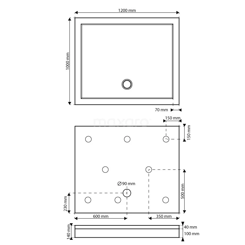 Hoge Douchebak 120x100cm Rechthoek Acryl Hoogglans Wit - Afbeelding 7