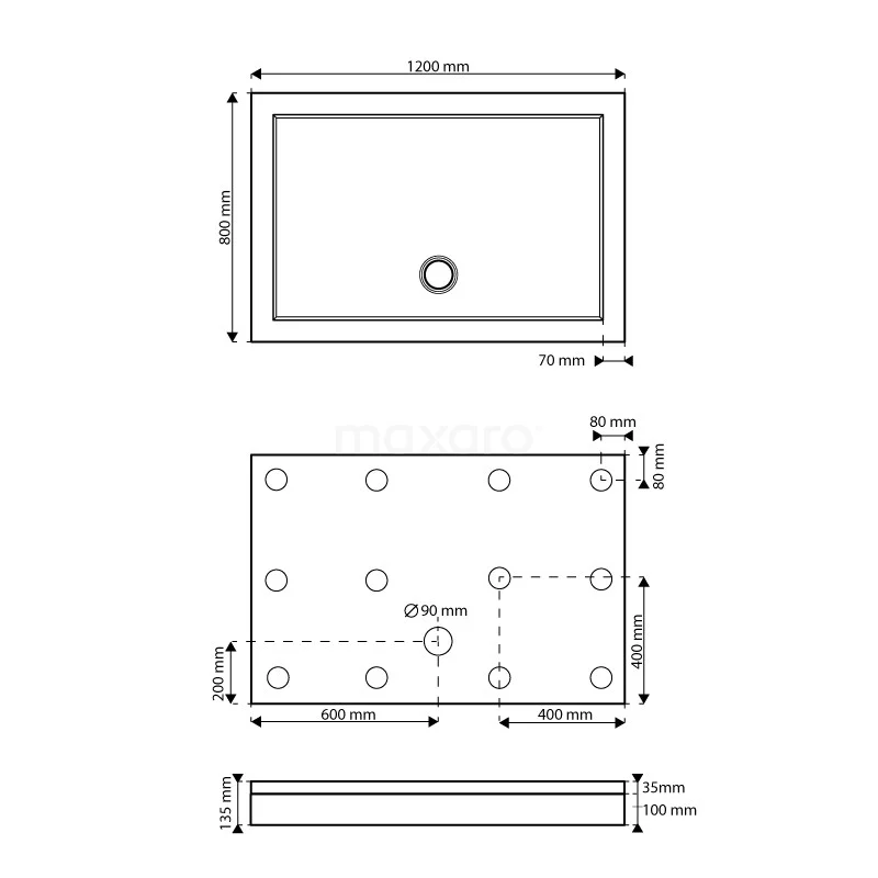 Hoge Douchebak 120x80cm Rechthoek SMC Hoogglans Wit - Afbeelding 7