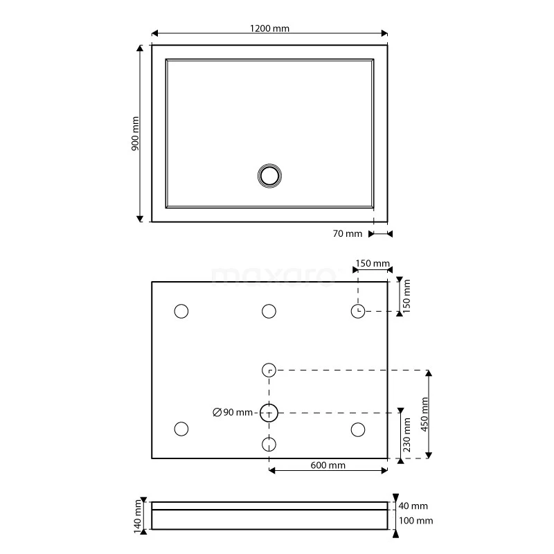 Hoge Douchebak 120x90cm Rechthoek Acryl Hoogglans Wit - Afbeelding 7