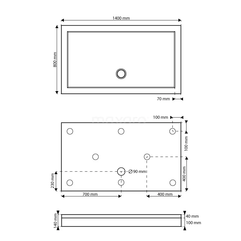 Hoge Douchebak 140x80cm Rechthoek Acryl Hoogglans Wit - Afbeelding 7