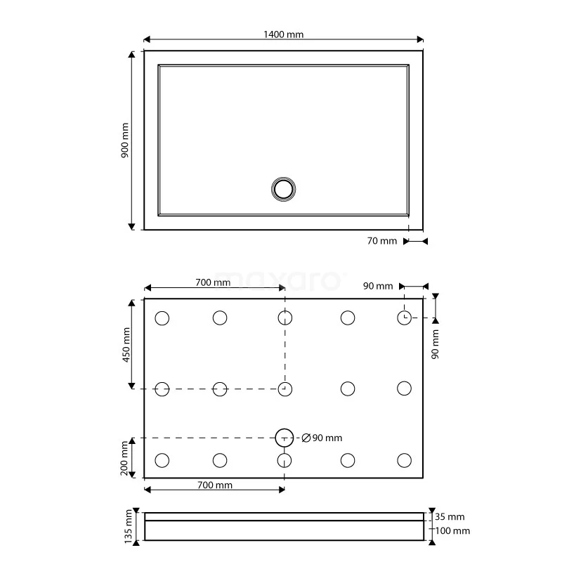 Hoge Douchebak 140x90cm Rechthoek SMC Hoogglans Wit - Afbeelding 7