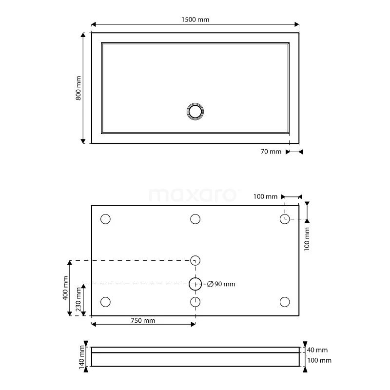 Hoge Douchebak 150x80cm Rechthoek Acryl Hoogglans Wit - Afbeelding 7
