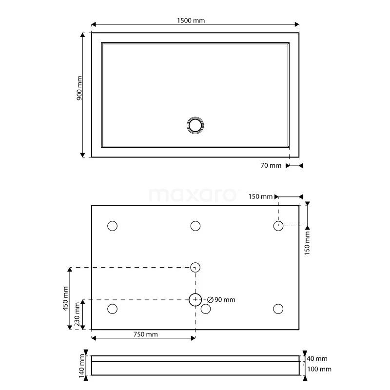 Hoge Douchebak 150x90cm Rechthoek Acryl Hoogglans Wit - Afbeelding 7