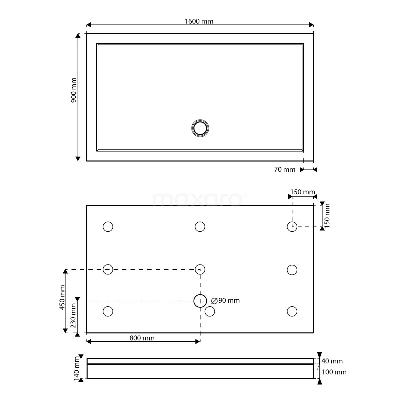 Hoge Douchebak 160x90cm Rechthoek Acryl Hoogglans Wit - Afbeelding 7