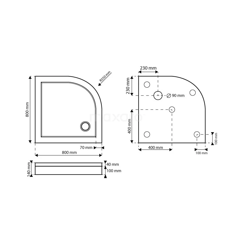 Hoge Douchebak 80x80cm Kwartrond Acryl Hoogglans Wit - Afbeelding 7