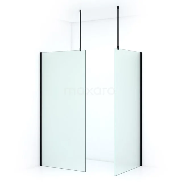 Pearl Inloopdouche | 100x100 Cm Mat Zwart Matglas 2 Vaste Wanden