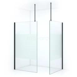 Pearl Inloopdouche | 110x110 Cm Mat Zwart Helder Met Matte Strook 2 Vaste Wanden