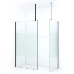 Pearl Inloopdouche | 110x80 Cm Mat Zwart Helder Met Matte Strook 2 Vaste Wanden