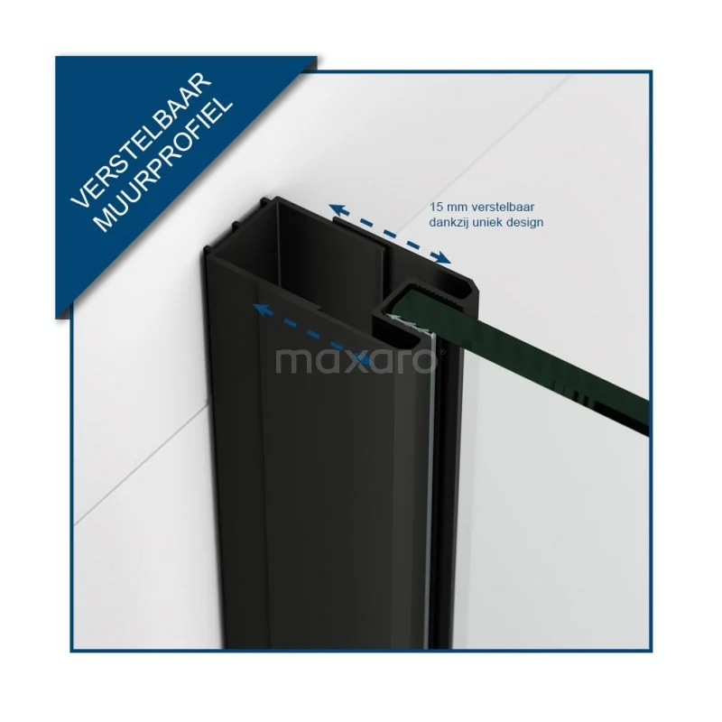 Pearl Inloopdouche | 120 Cm Mat Zwart Helder Met Matte Strepen Vaste Wand - Afbeelding 4