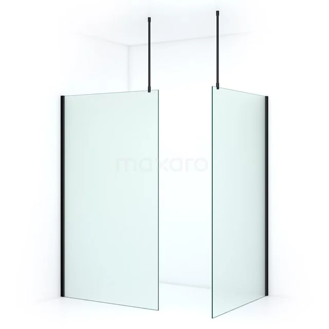 Pearl Inloopdouche | 120x120 Cm Mat Zwart Matglas 2 Vaste Wanden