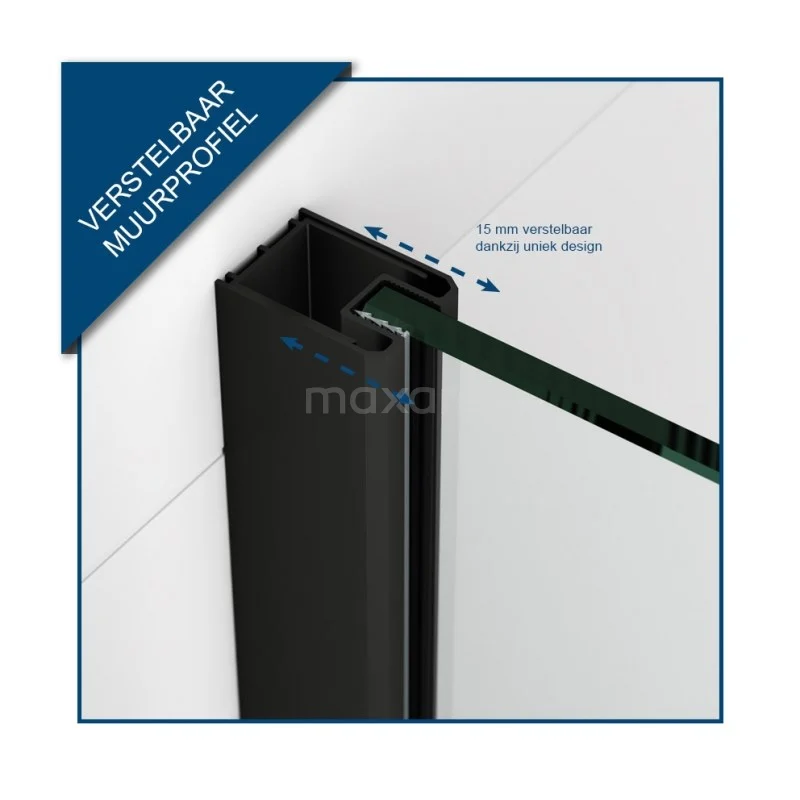 Pearl Inloopdouche | 80 Cm Mat Zwart Helder Met 6 Zwarte Strepen Vaste Wand - Afbeelding 3