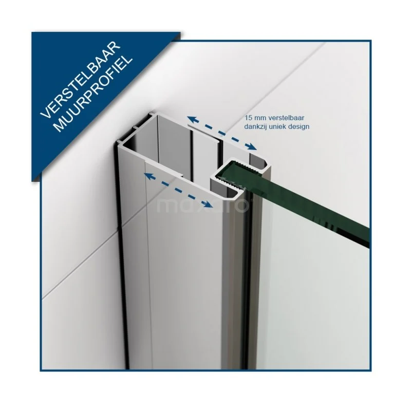 Pearl Inloopdouche | 80x80 Cm Chroom Helder Met Matte Strook 2 Vaste Wanden - Afbeelding 4