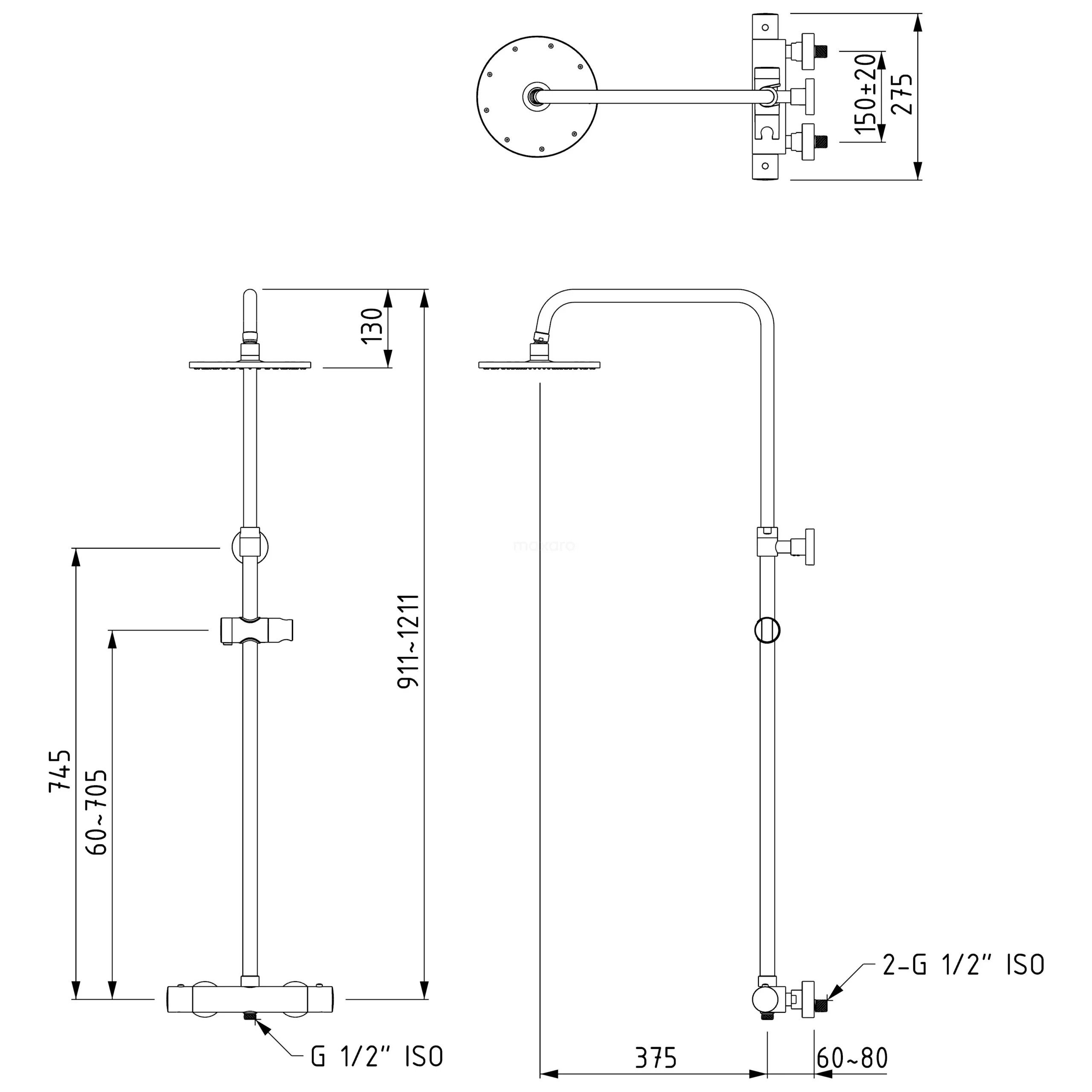 Radius Regendouche Opbouw | Chroom 25 Cm Regendouche Thermostatisch - Afbeelding 9