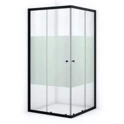 Ruby Allure Douchecabine | 80x80 Cm Mat Zwart Helder Met Matte Strook Schuifdeur Vierkant
