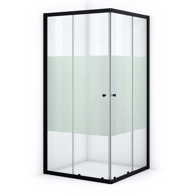 Ruby Allure Douchecabine | 80x80 Cm Mat Zwart Helder Met Matte Strook Schuifdeur Vierkant